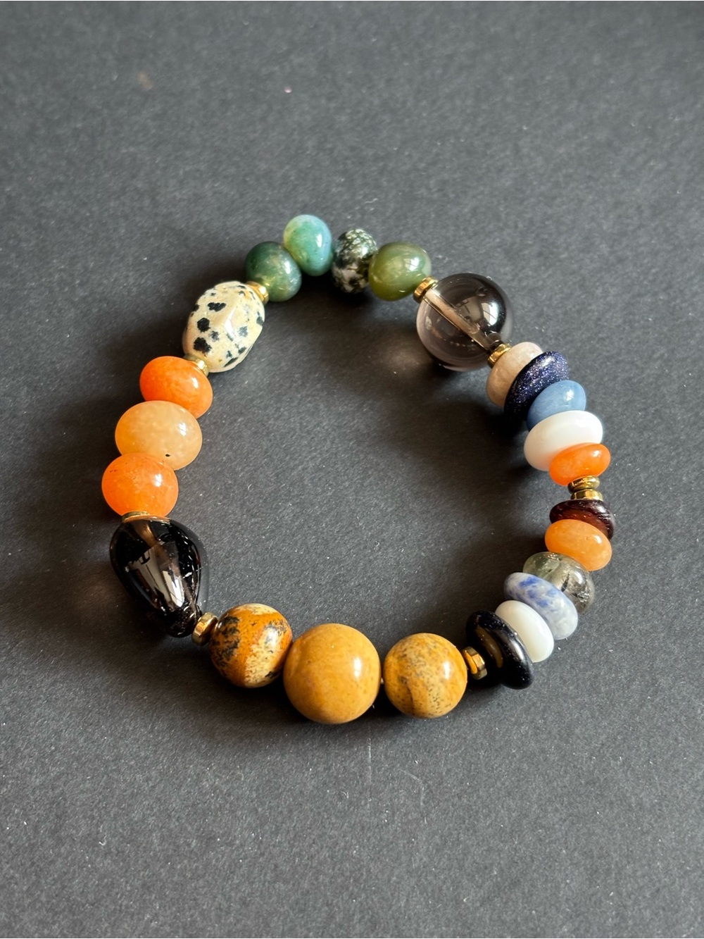Artisan Made Multicolor Natural Stone Stretch Bracelet | Size 6.5 IN - Picture 7 of 12
